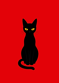 Black Cat with Yellow Eyes on Red Background