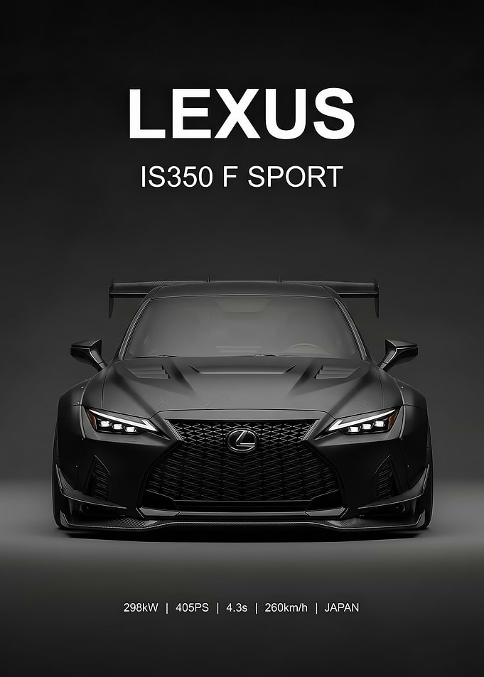 sleek black Lexus IS350 F SPORT car poster