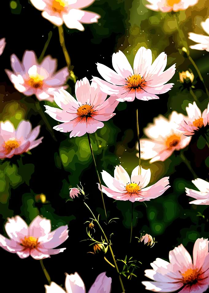 Pink Cosmos Flowers in Sunlight