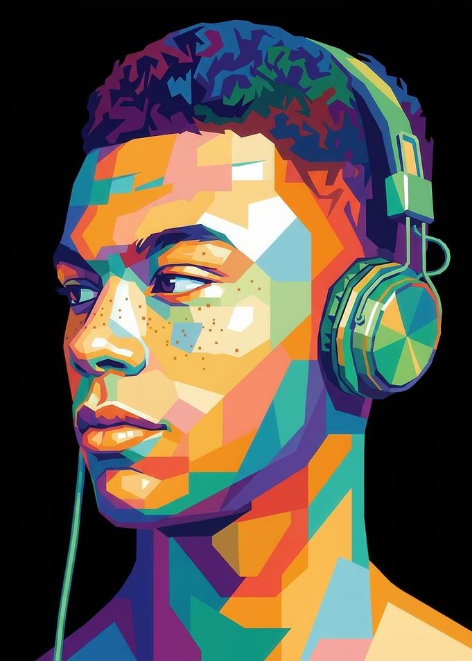 Colorful Portrait of a Person with Headphones
