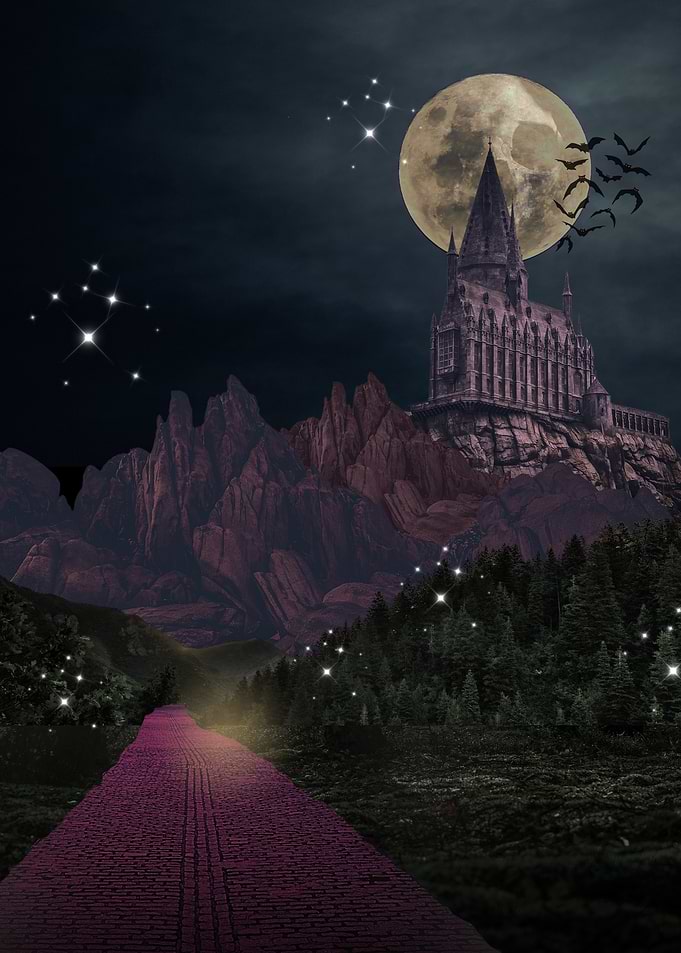 Magical Castle Under a Full Moon