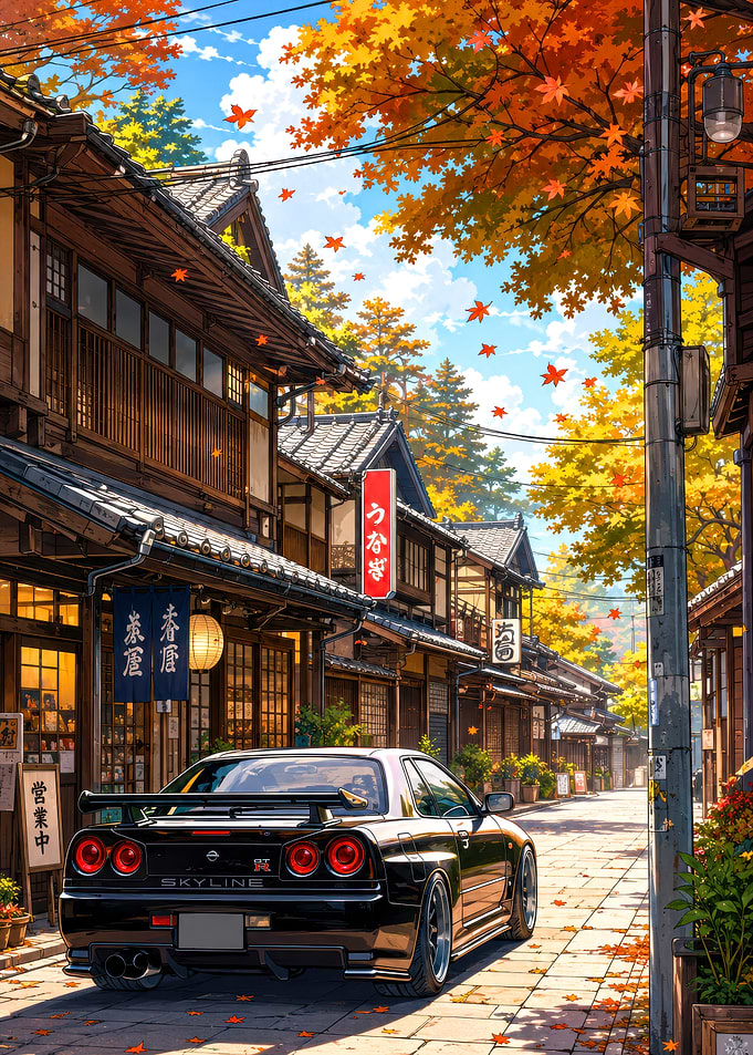 Nissan Skyline R34 in Autumn Japan