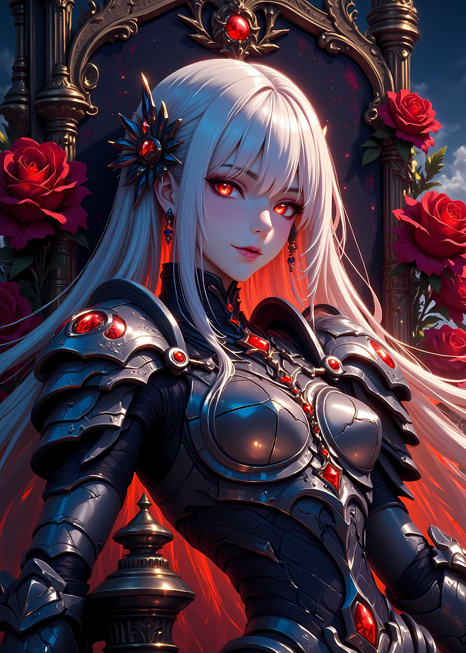 Anime Warrior with Red Eyes and Roses