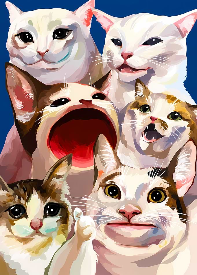 Group of Cats with Expressive Faces