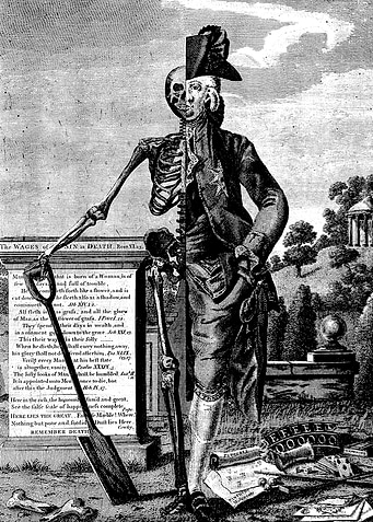 A Man, Half Human and Half Skeleton. Death Engraving.