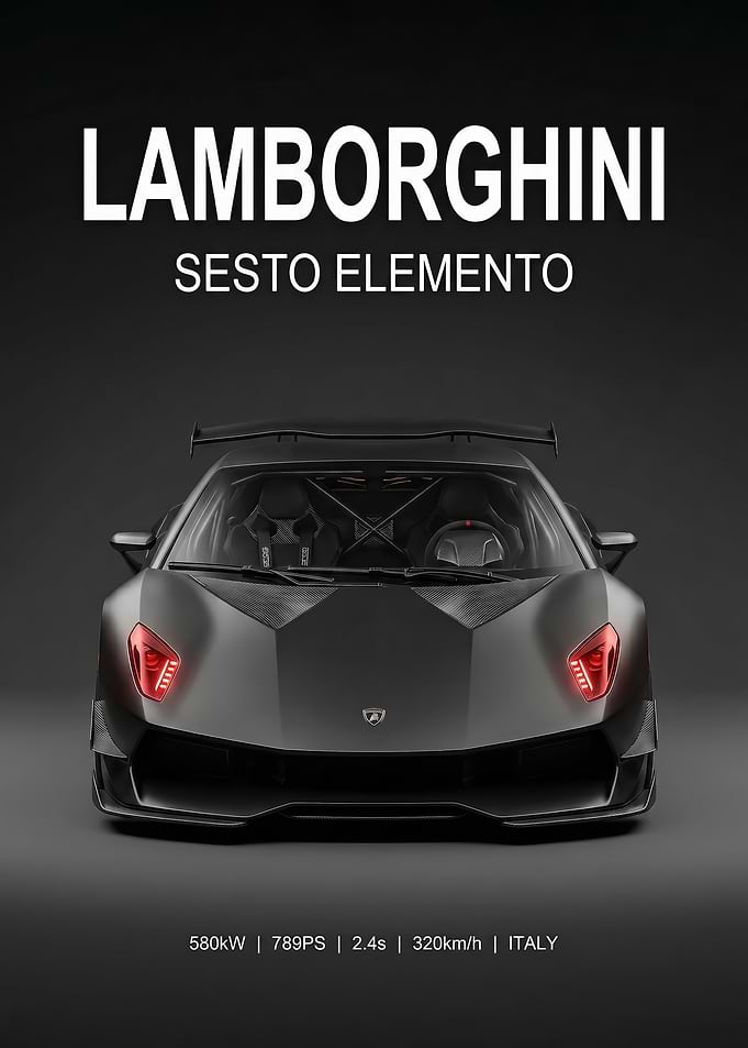 sleek black Lamborghini Sesto Elemento car poster