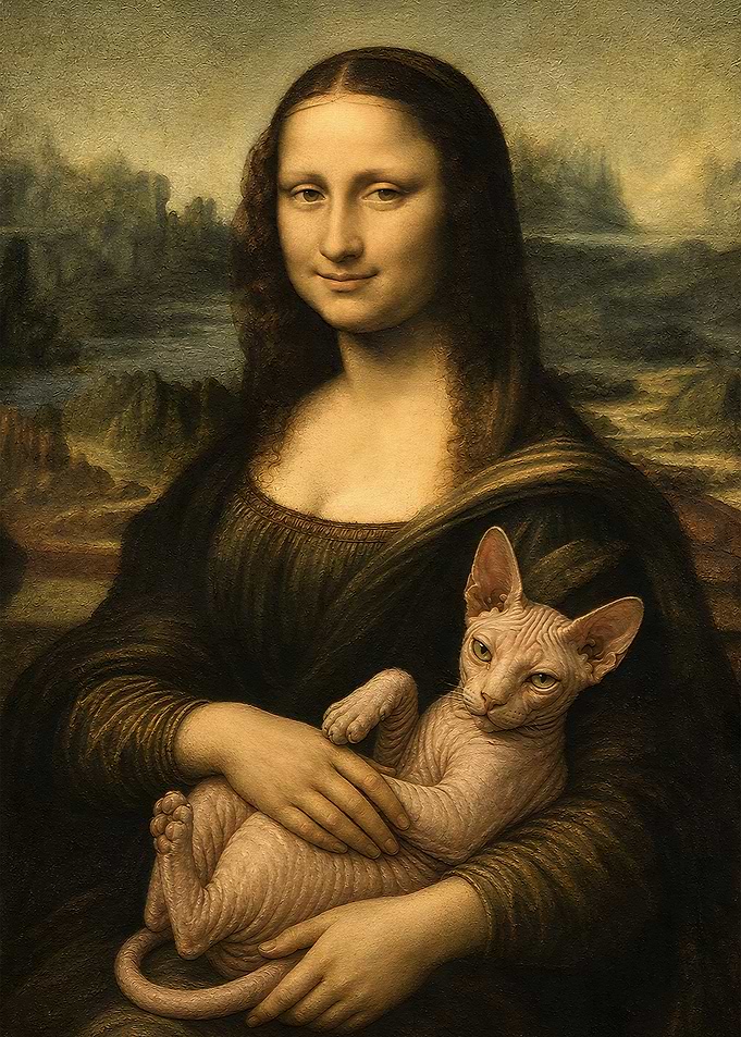 Mona Lisa Holding a Sphynx Cat