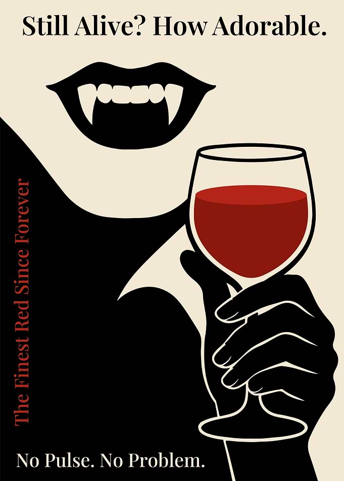 Vampire holding a glass of red wine