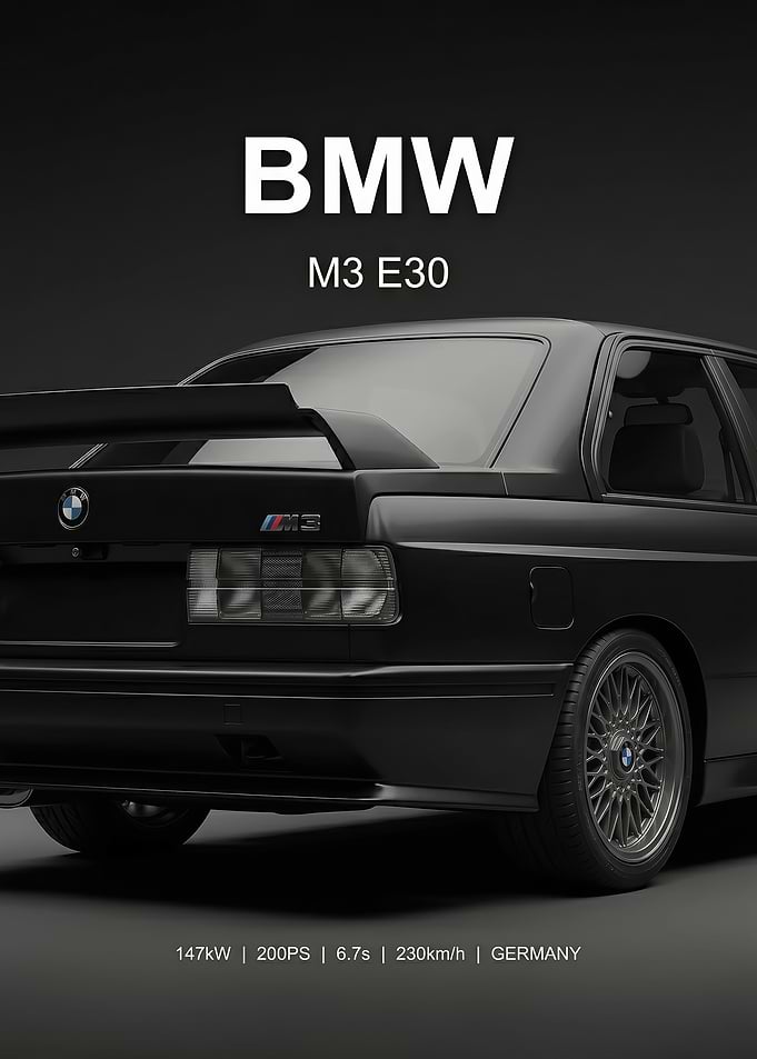 close up BMW M3 e30 sleek Rear View poster