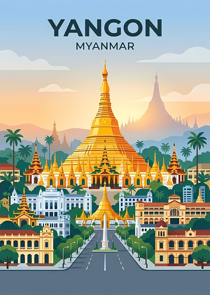 Yangon Myanmar Cityscape Illustration