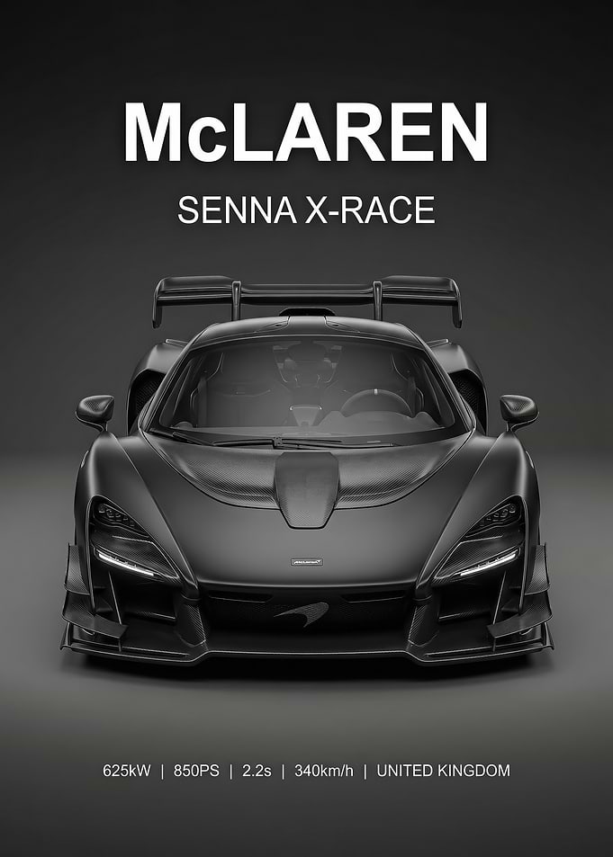 A sleek matte black McLaren Senna X-Race Car