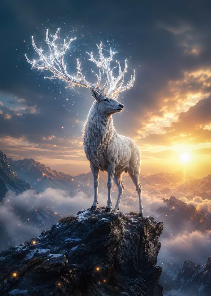 Majestic White Stag with Glowing Antlers