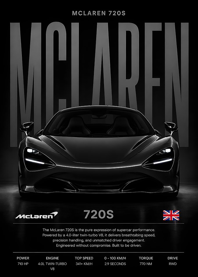 McLaren 720S Supercar Poster