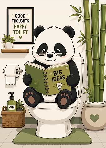 Panda Reading on Toilet