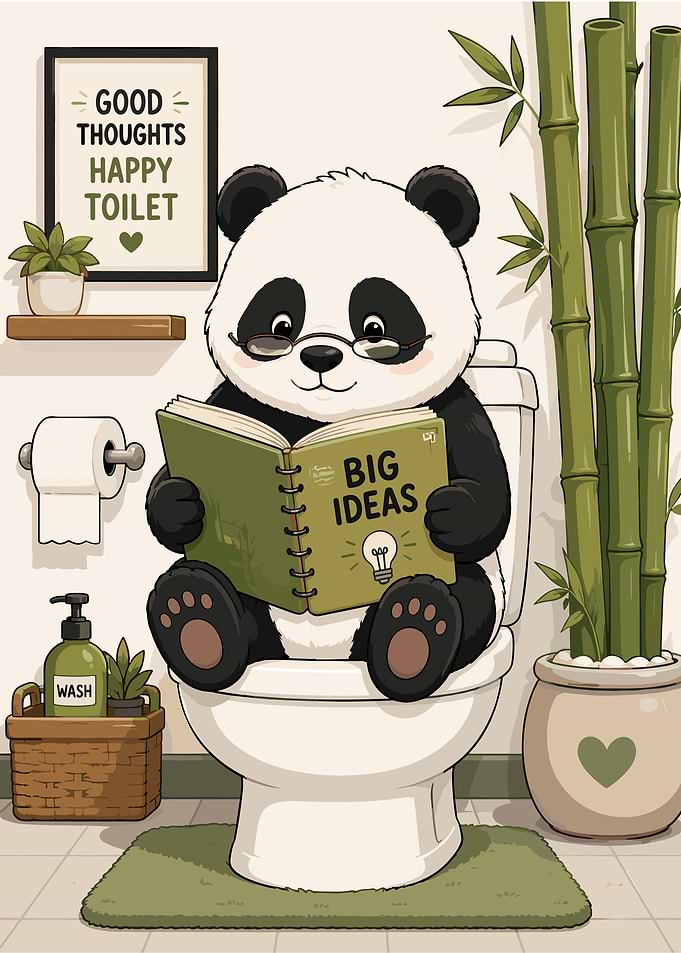 Panda Reading on Toilet