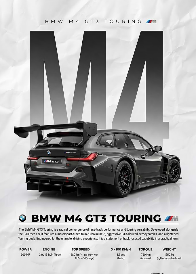 rear view BMW M4 GT3 Touring Car poster