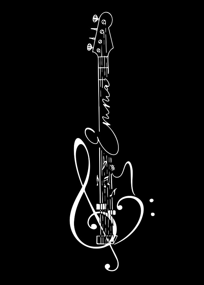 Musical Guitar with Notes and Clef