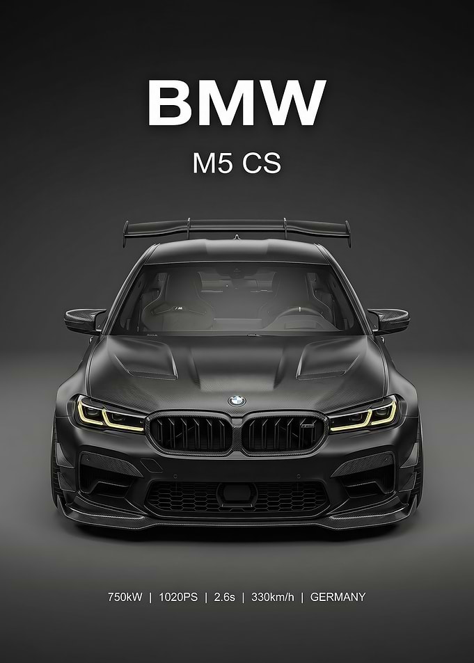 A front sleek BMW M5 CS car black Poster