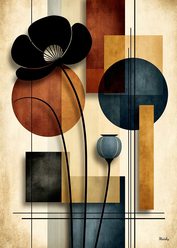 Japandi Poppy Geometry No. 09 – Modern Botanical Wall Art