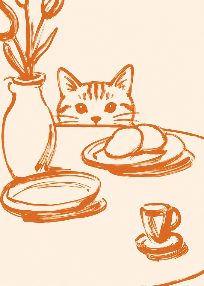 Curious Cat Peeking Over Table, Orange Tabby Cat Wall Art