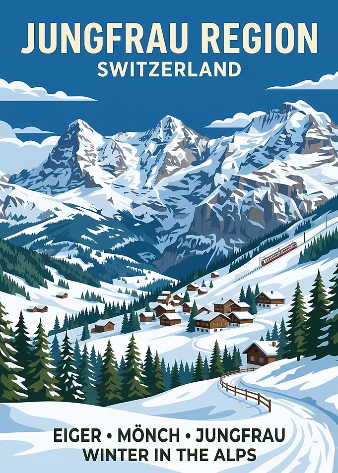 Jungfrau Region Winter Travel Poster