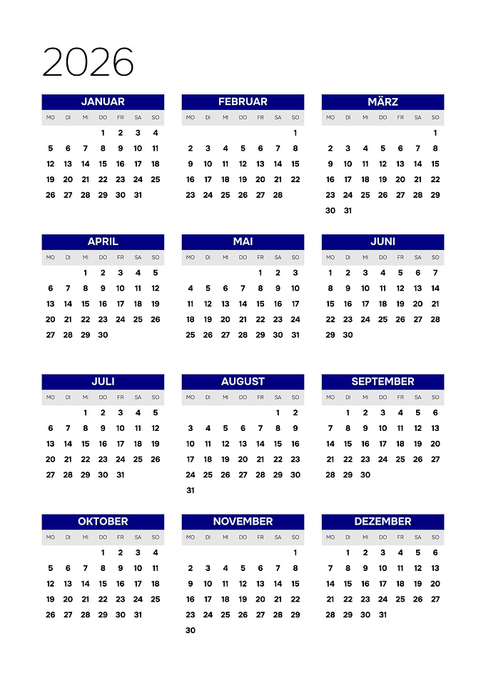2026 Calendar German