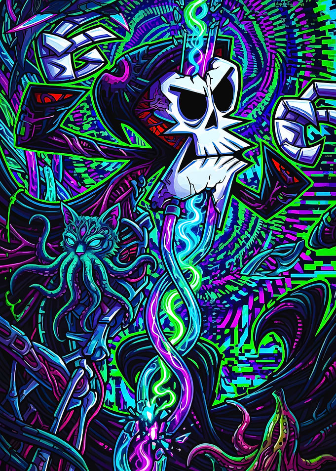 Cyberpunk Grim Reaper with Cthulhu Cat
