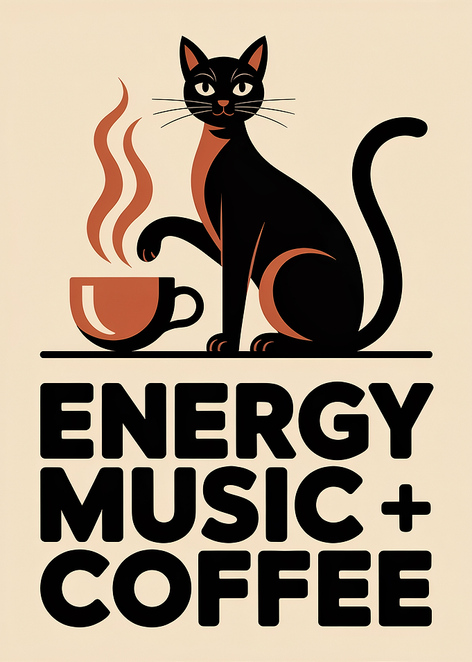 Black Cat with Coffee Cup