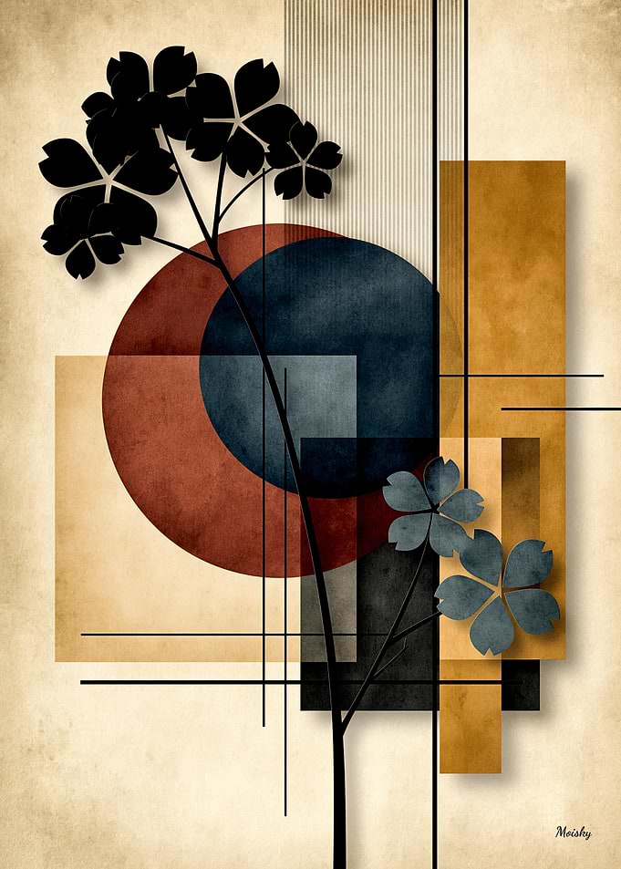 Japandi Sakura Geometry No. 14 – Japanese Cherry Blossom Wall Art