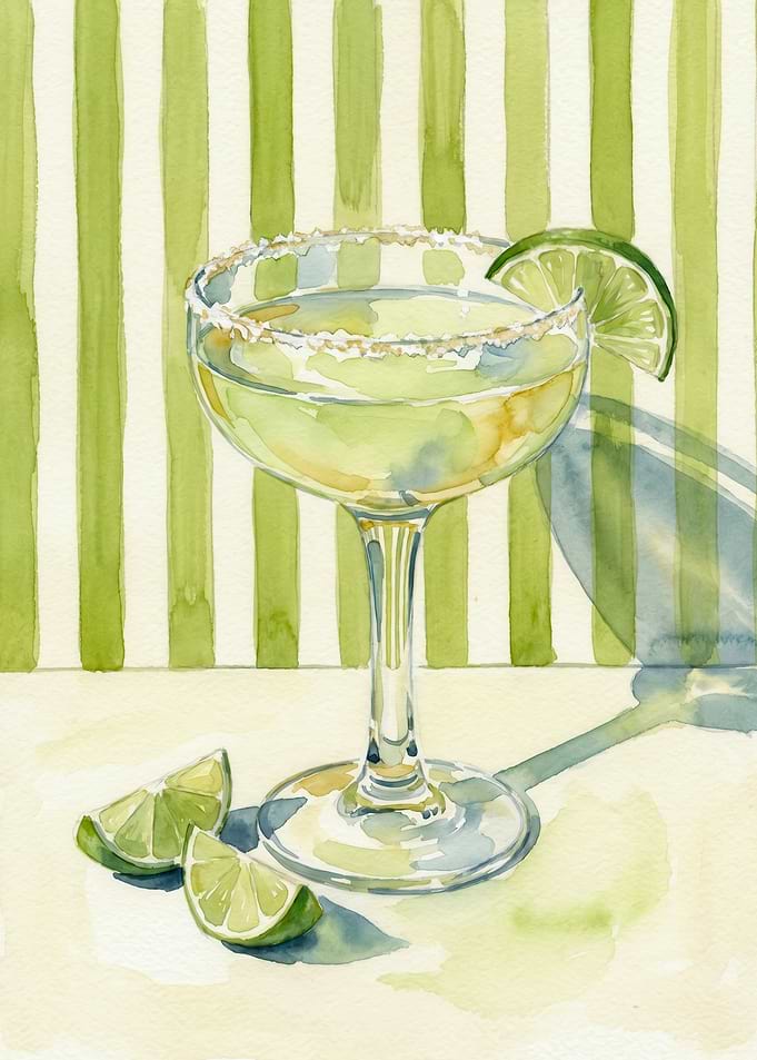 Refreshing Lime Citrus Cocktail Watercolor Striped Background Bartender Statement
