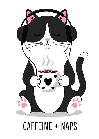 Cat with Headphones and Coffee
