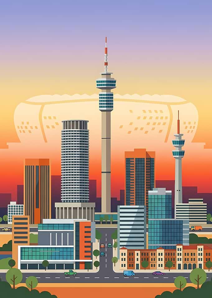 Modern City Skyline at Sunset