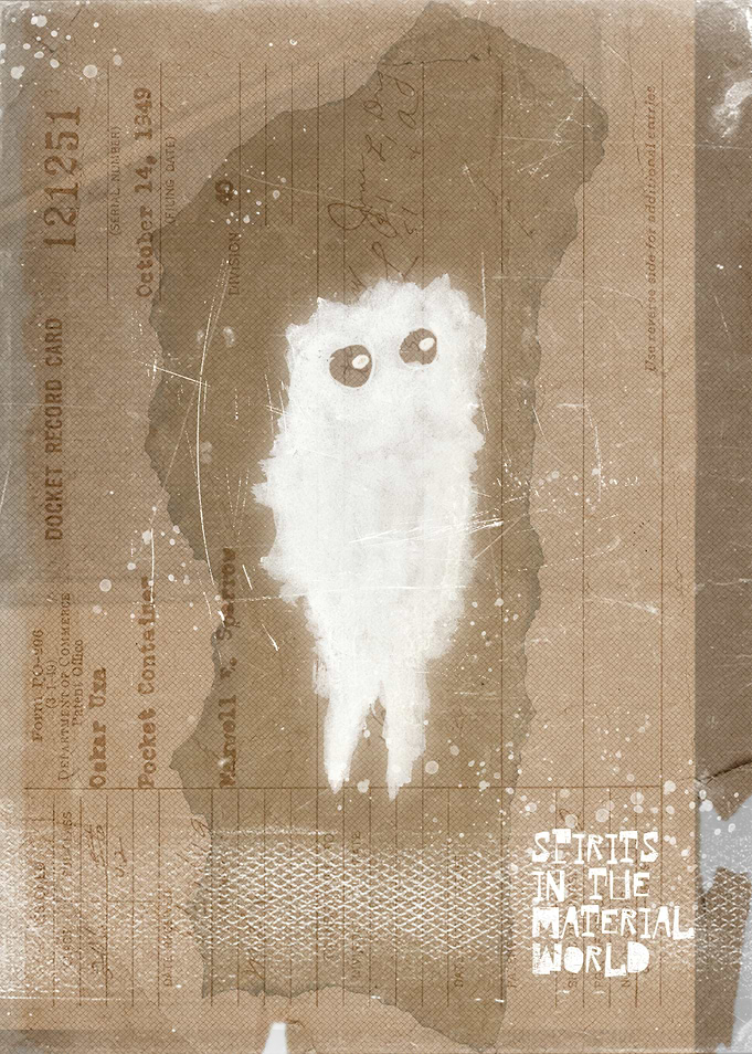 Cute White Ghost on Vintage Document