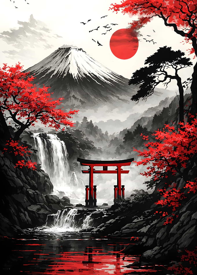 Mount Fuji Torii Gate Waterfall