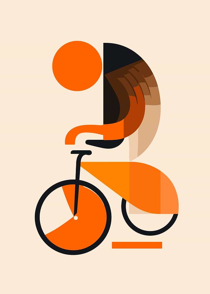 Abstract Cyclist on Orange Bicycle