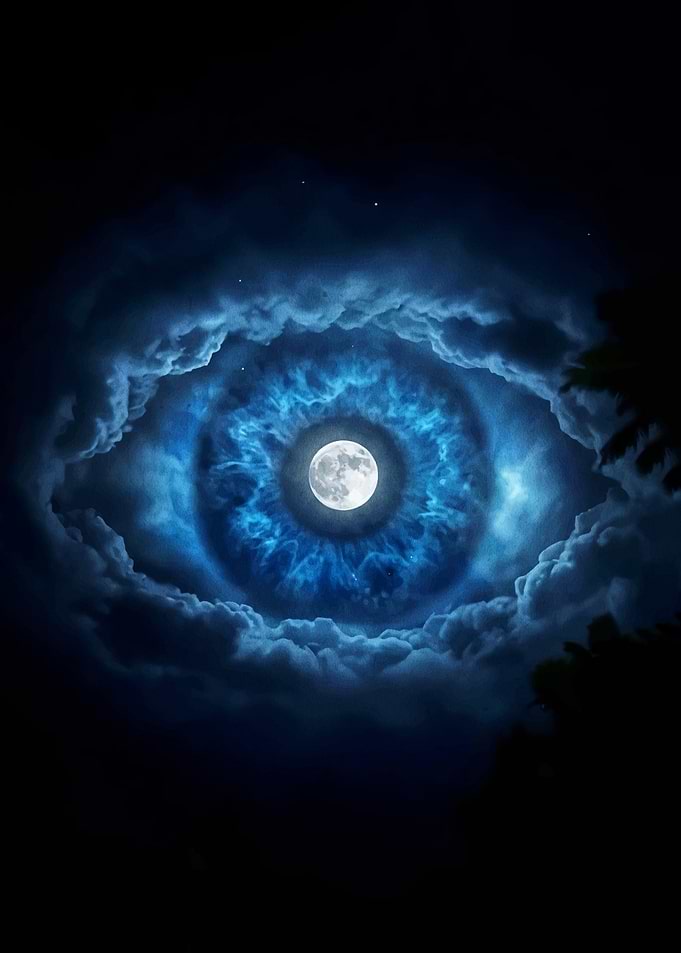 Cosmic Eye with Moon and Clouds