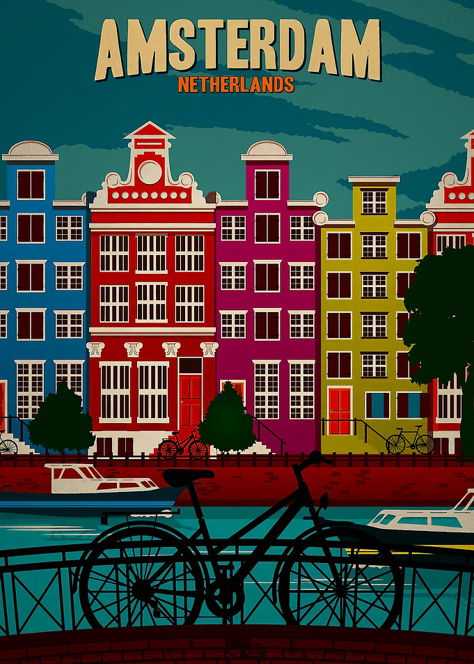 Amsterdam Vintage Travel Poster