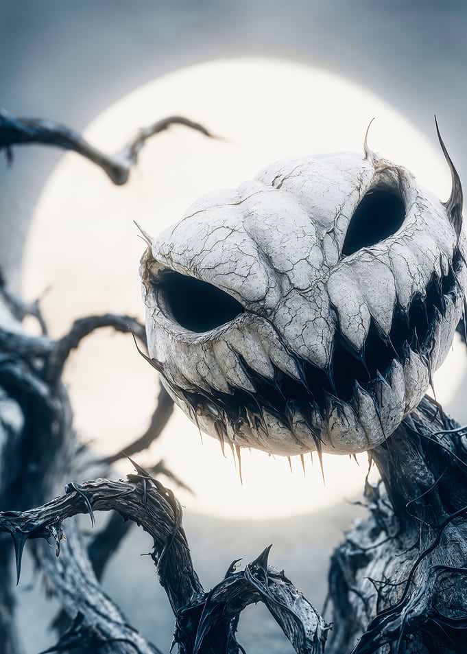 Scary White Pumpkin Monster Art