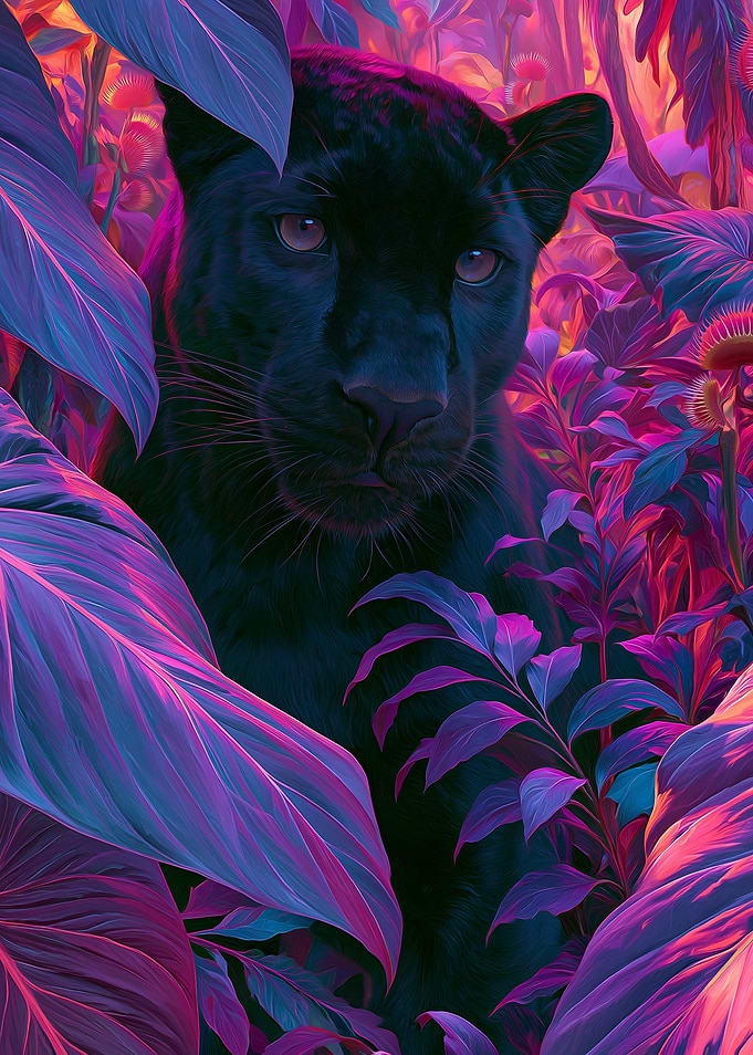 Black Panther in Neon Jungle