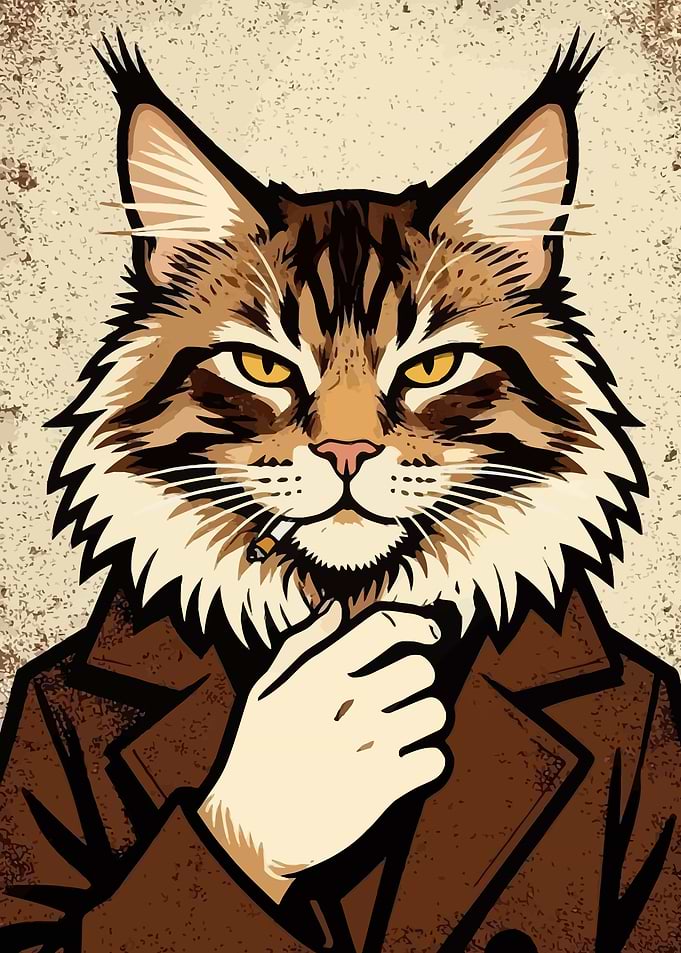 Maine Coon Cat Smoking a Cigarette