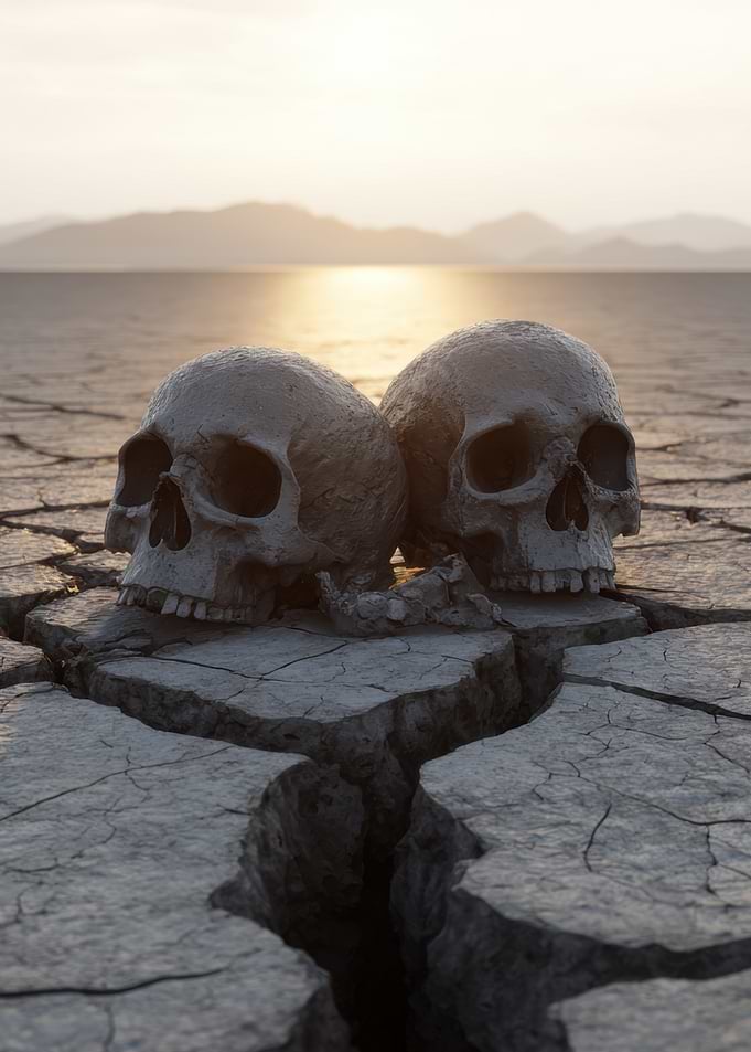Two Skulls on Cracked Earth