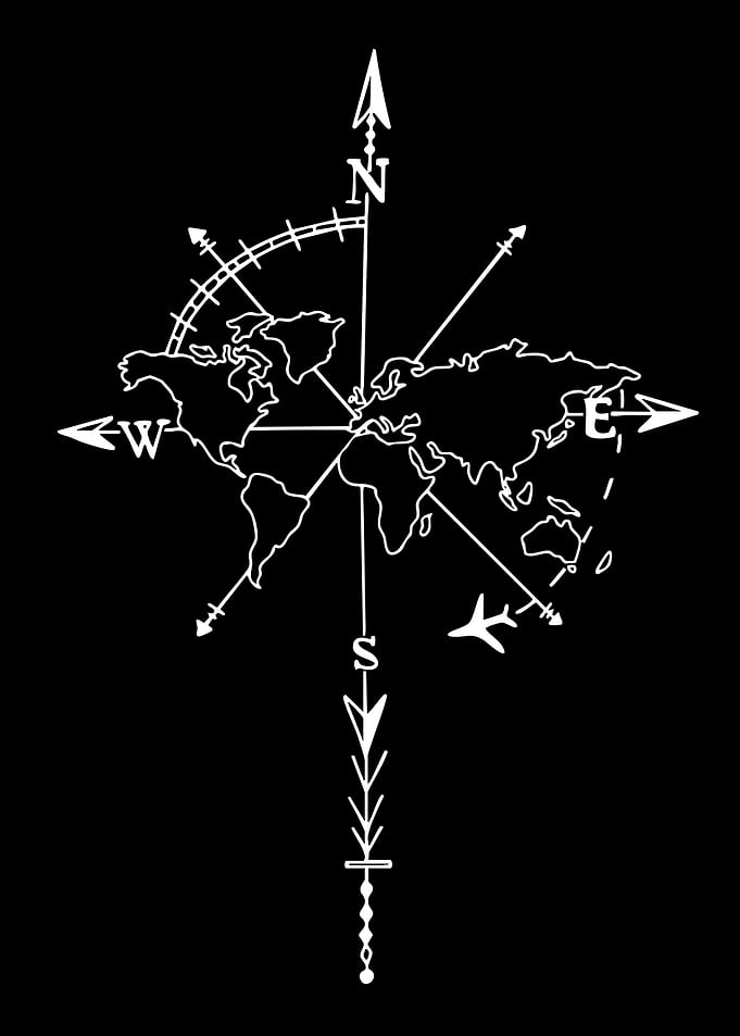 World Map Compass and Airplane