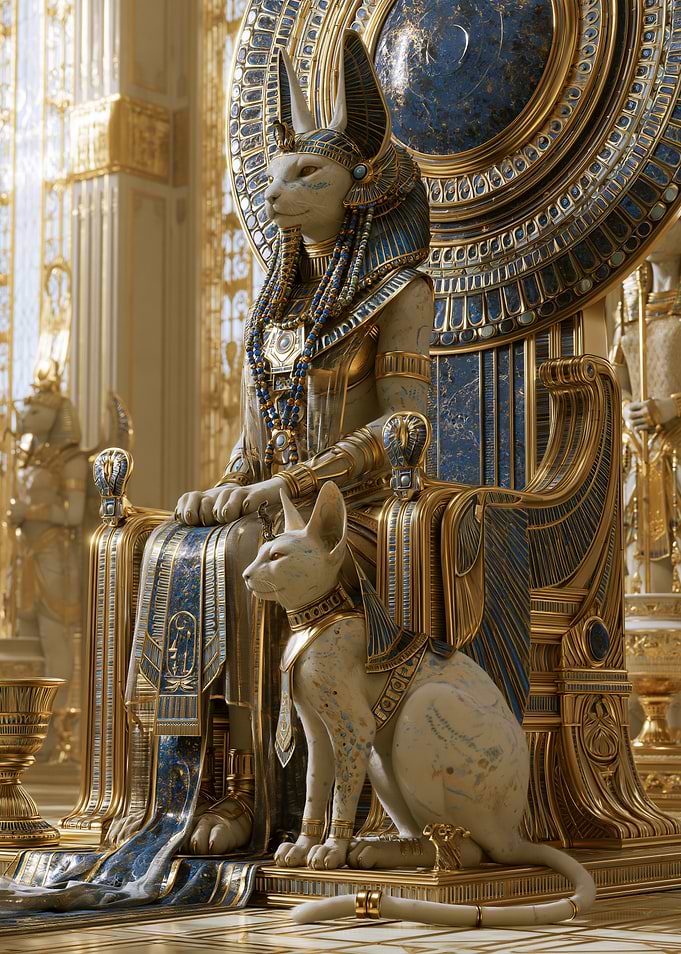 Egyptian Cat Goddess Bastet on Throne
