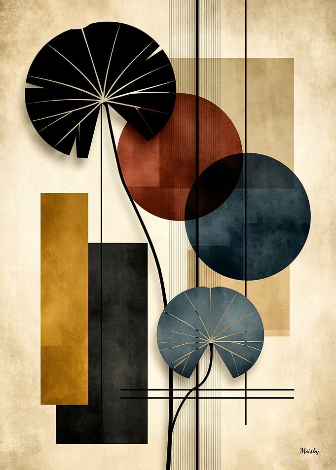 Japandi Hasu Geometry No. 16 – Japanese Lotus Leaf Wall Art