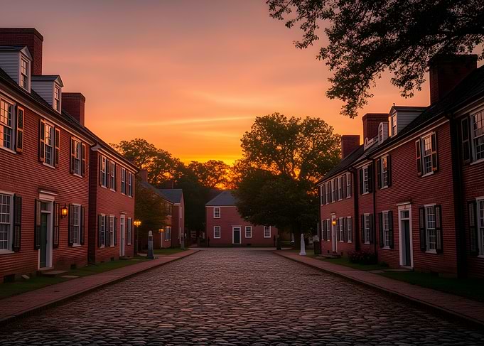 Colonial Street at Sunset