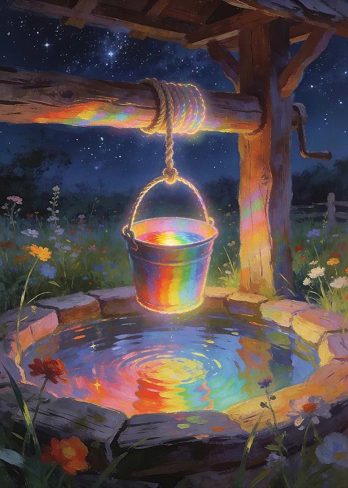 Rainbow Bucket in a Wishing Well