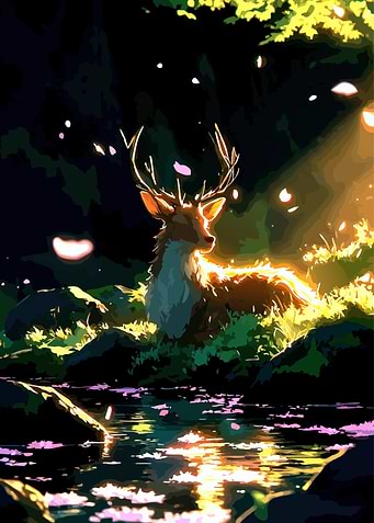 Enchanted Deer in Moonlit Forest