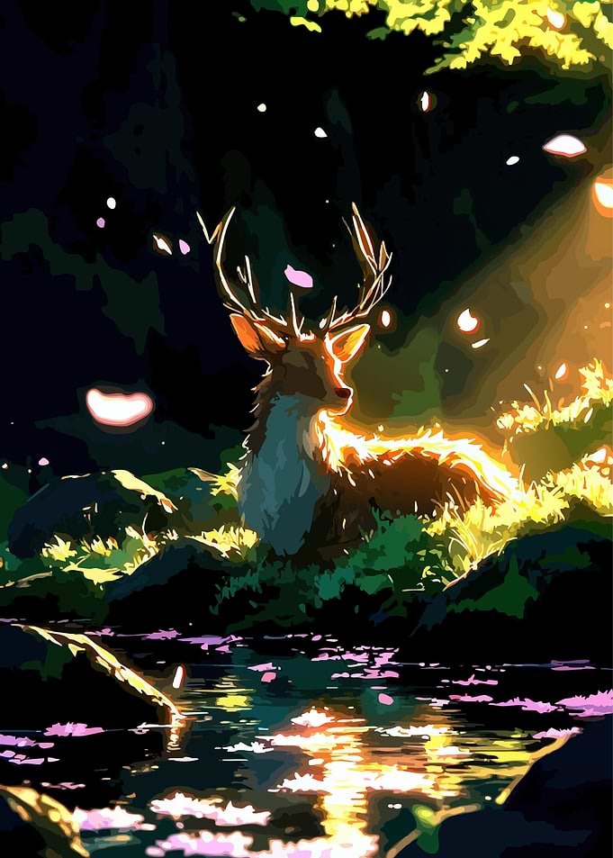 Enchanted Deer in Moonlit Forest