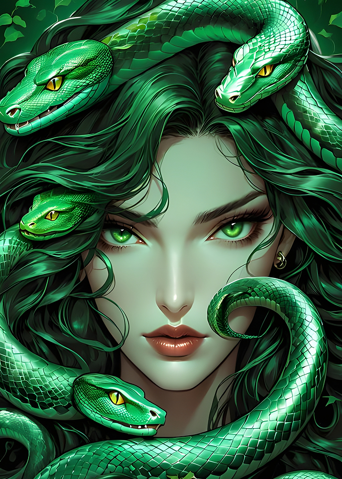 Medusa with Green Snakes