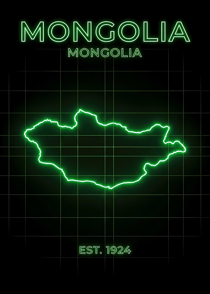 Neon Mongolia Map Retro Grid Design with Vintage Digital Style with 'EST. 1924